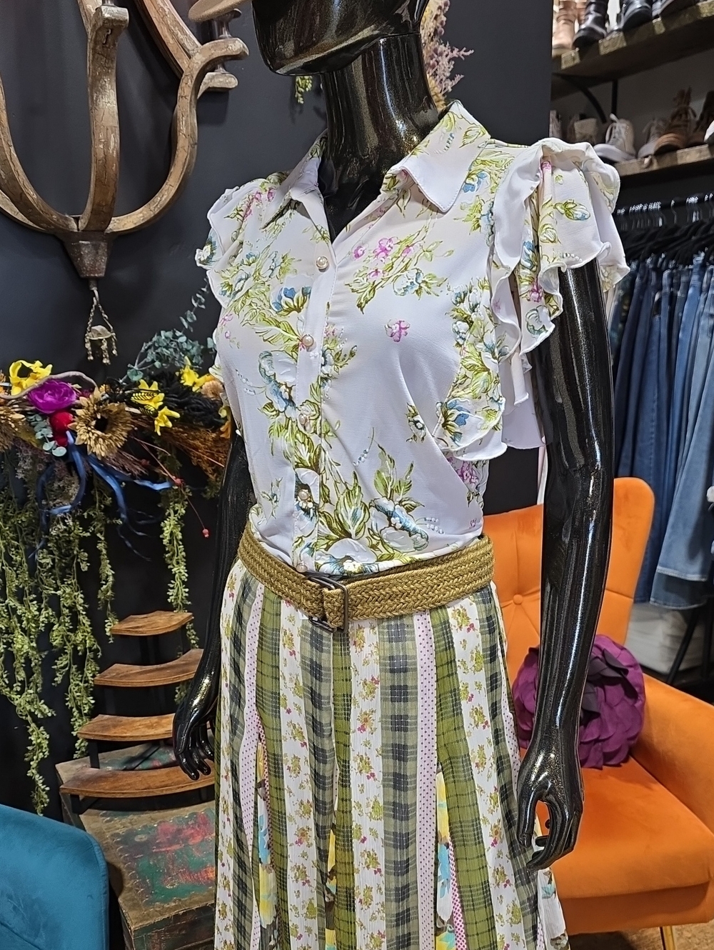 Madison White Floral Ruffle Sleeve Blouse